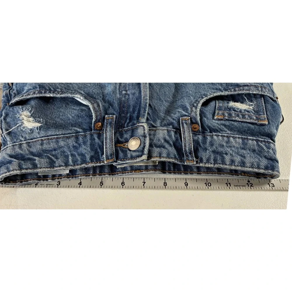 H&M High Waisted Distressed Denim Shorts Blue Cut Off Raw Hem Size 2 11474527
